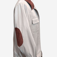 Cotton Bomber Jacket with Suede Collars and Elbow Patch