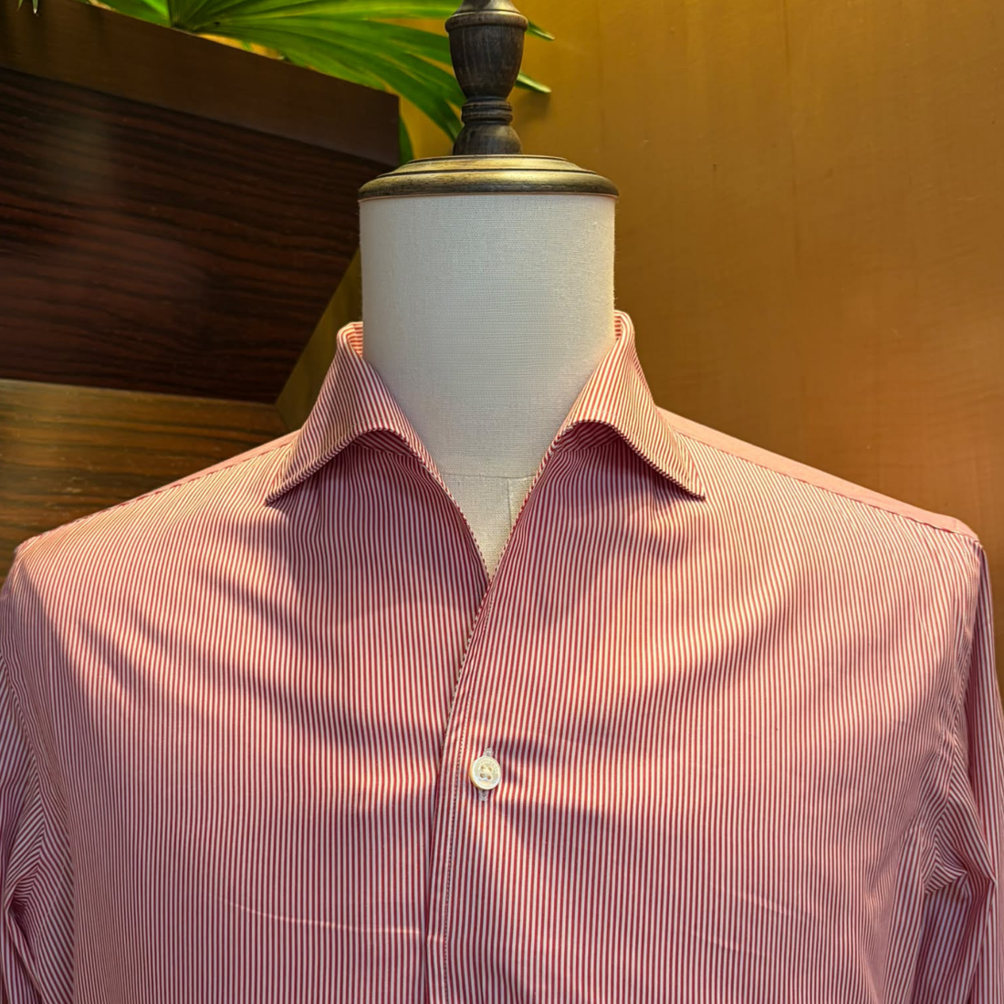 Pure Cotton White and Red Candy Stripe Shirt with Mother of Pearl Buttons