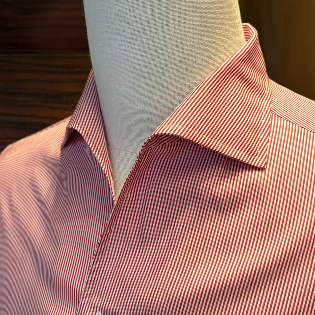 Pure Cotton White and Red Candy Stripe Shirt with Mother of Pearl Buttons