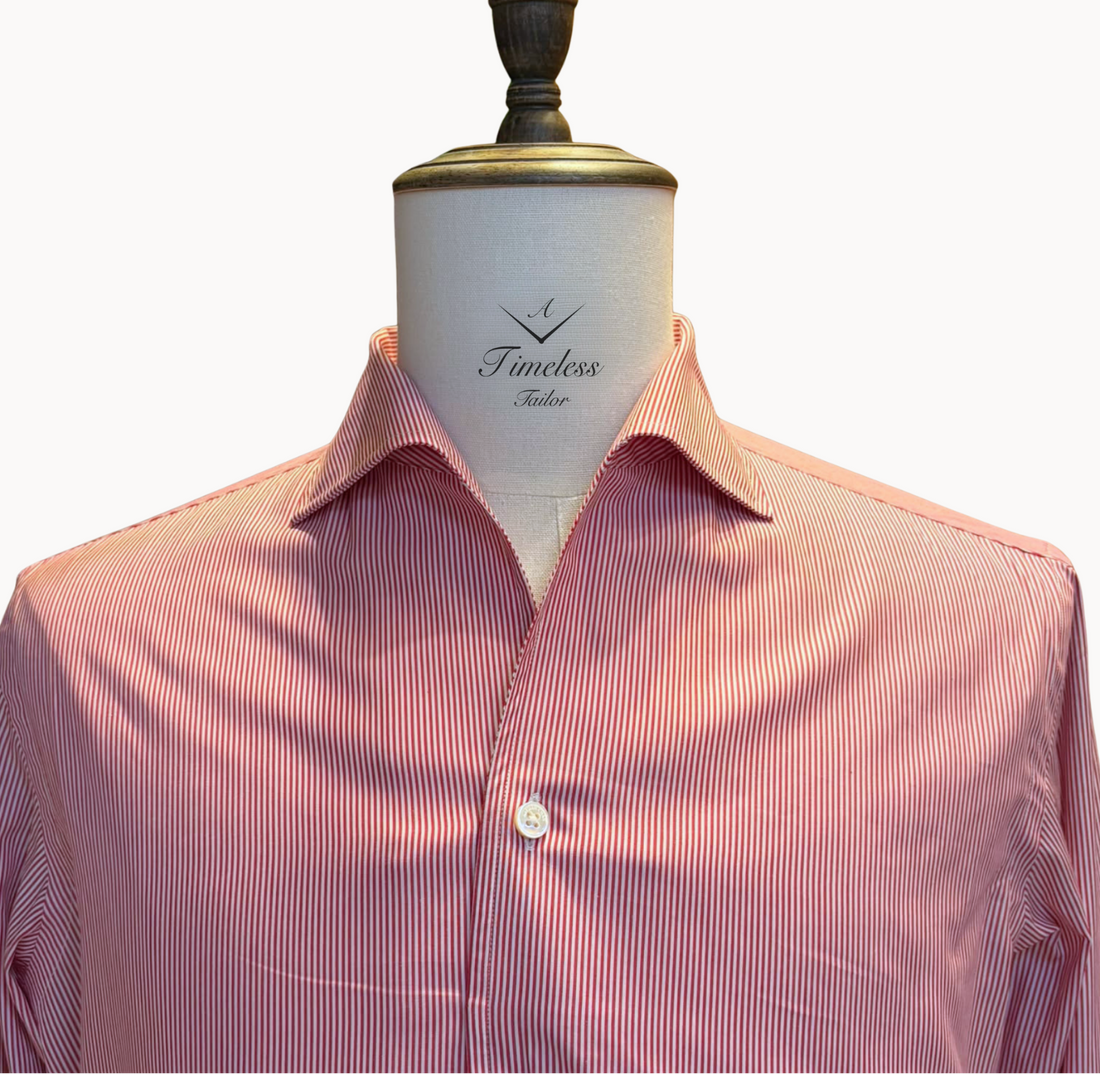 Pure Cotton White and Red Candy Stripe Shirt with Mother of Pearl Buttons