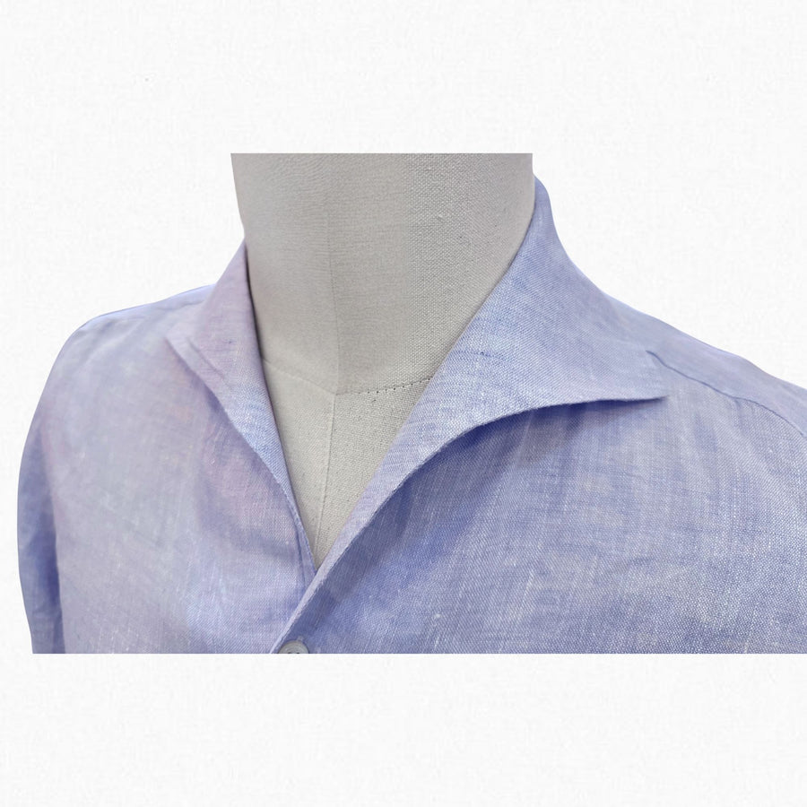 One Piece Collar Linen Shirt (Blue Tone)