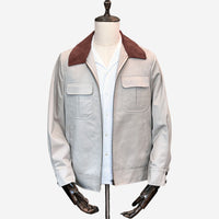 Cotton Bomber Jacket with Suede Collars and Elbow Patch